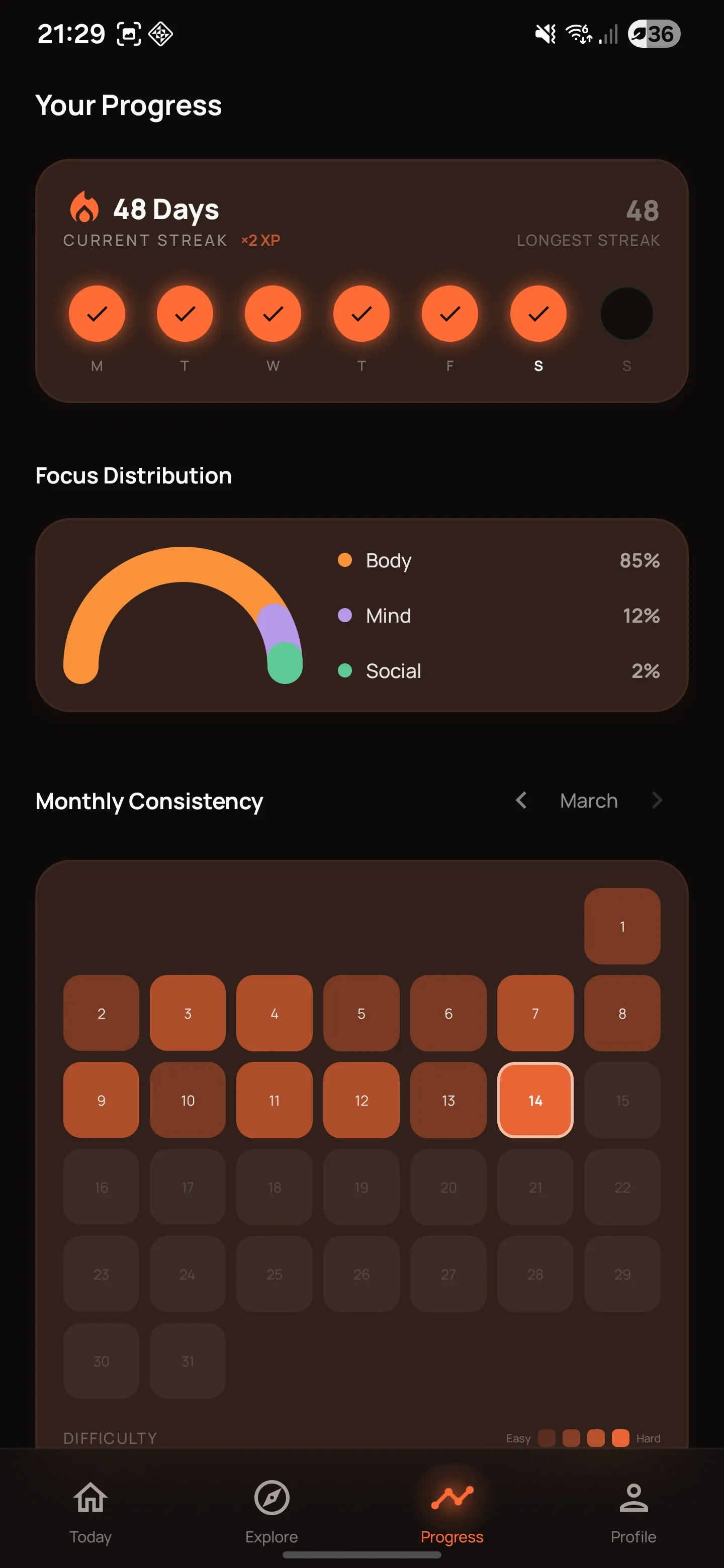 Progress and streak tracking